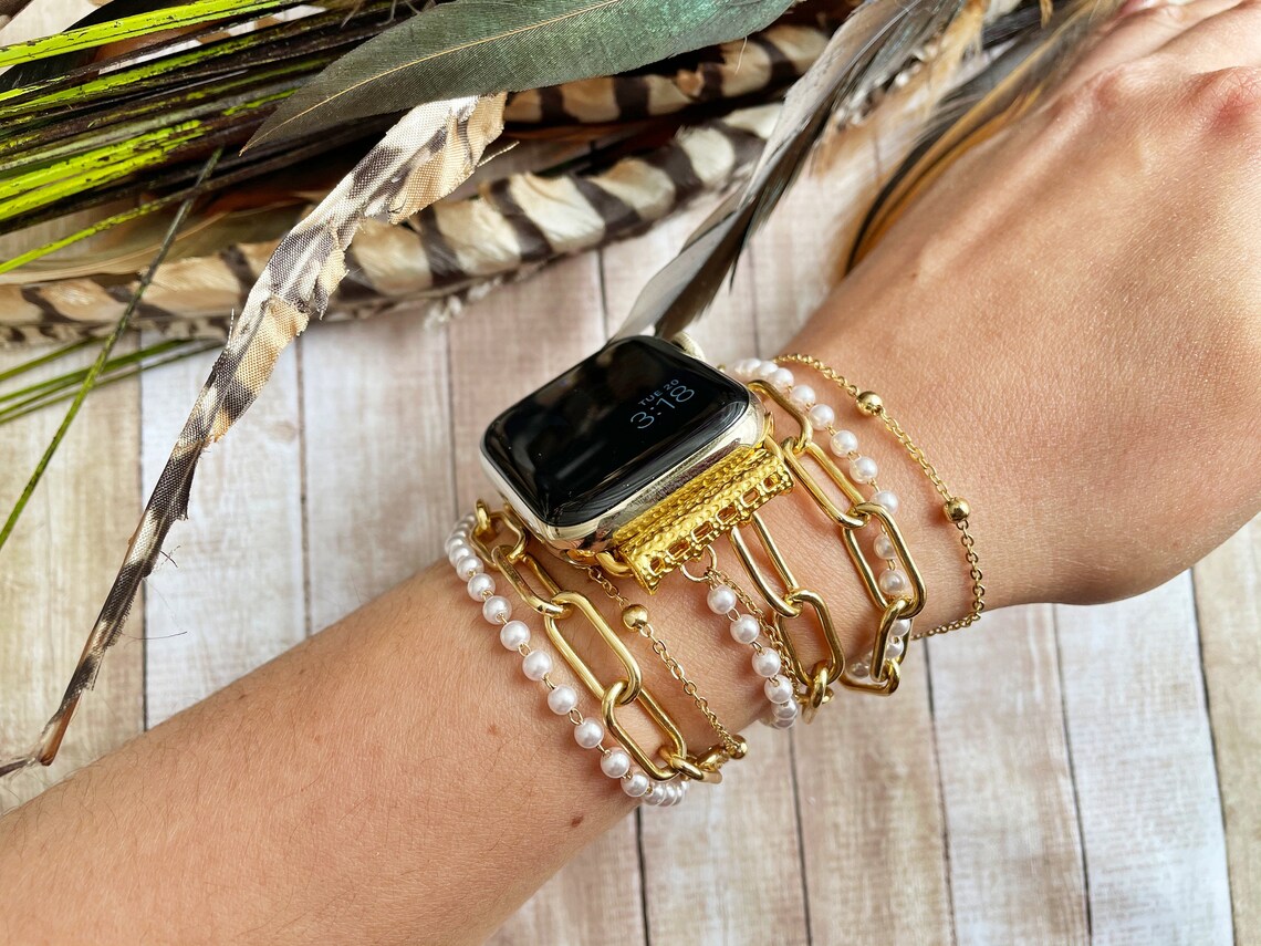Pearls and Chains Gold Apple Watch Band Gold Link Chain Etsy