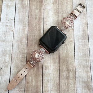 Rose Diamond Apple Watch Band 38 40 41 42 44 45mm Dressy iWatch Bracelet Metal iWatch Strap Apple Watch Women Gift for Mom Gift for friend image 4