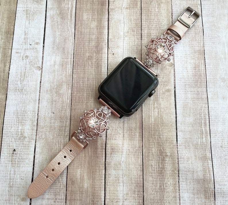 Rose Diamond Apple Watch Band 38 40 41 42 44 45mm Dressy iWatch Bracelet Metal iWatch Strap Apple Watch Women Gift for Mom Gift for friend image 4