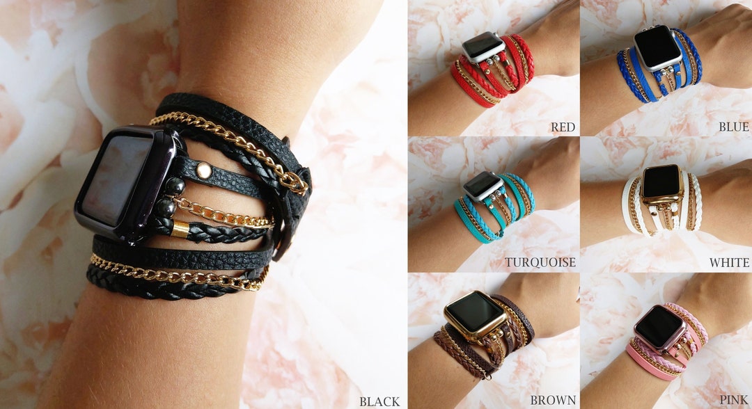 Boho Chic Apple Watch Band Vegan Leather Iwatch Wristband Braided Strap for Iwatch 38 49mm Hippie Wrap Bracelet for Iwatch 8 1 Gift Etsy