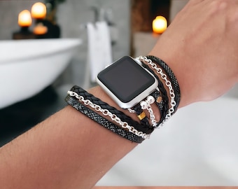 Zilveren vegan leren Apple Watch-band: chique wikkelarmband voor iWatch 11-1, ultra/2/3