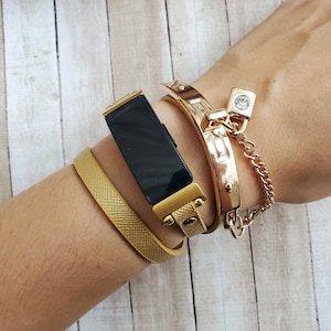 Gold Fitbit Luxe Vegan Leather Bracelet Band: Boho Chic Wristband
