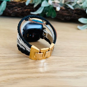 wide cuff layered bracelet for versa 2 watch. adjustable bracelet for fitbit versa. unisex boho chic watch band.