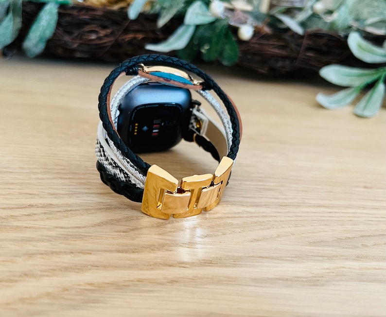 wide cuff layered bracelet for versa 2 watch. adjustable bracelet for fitbit versa. unisex boho chic watch band.