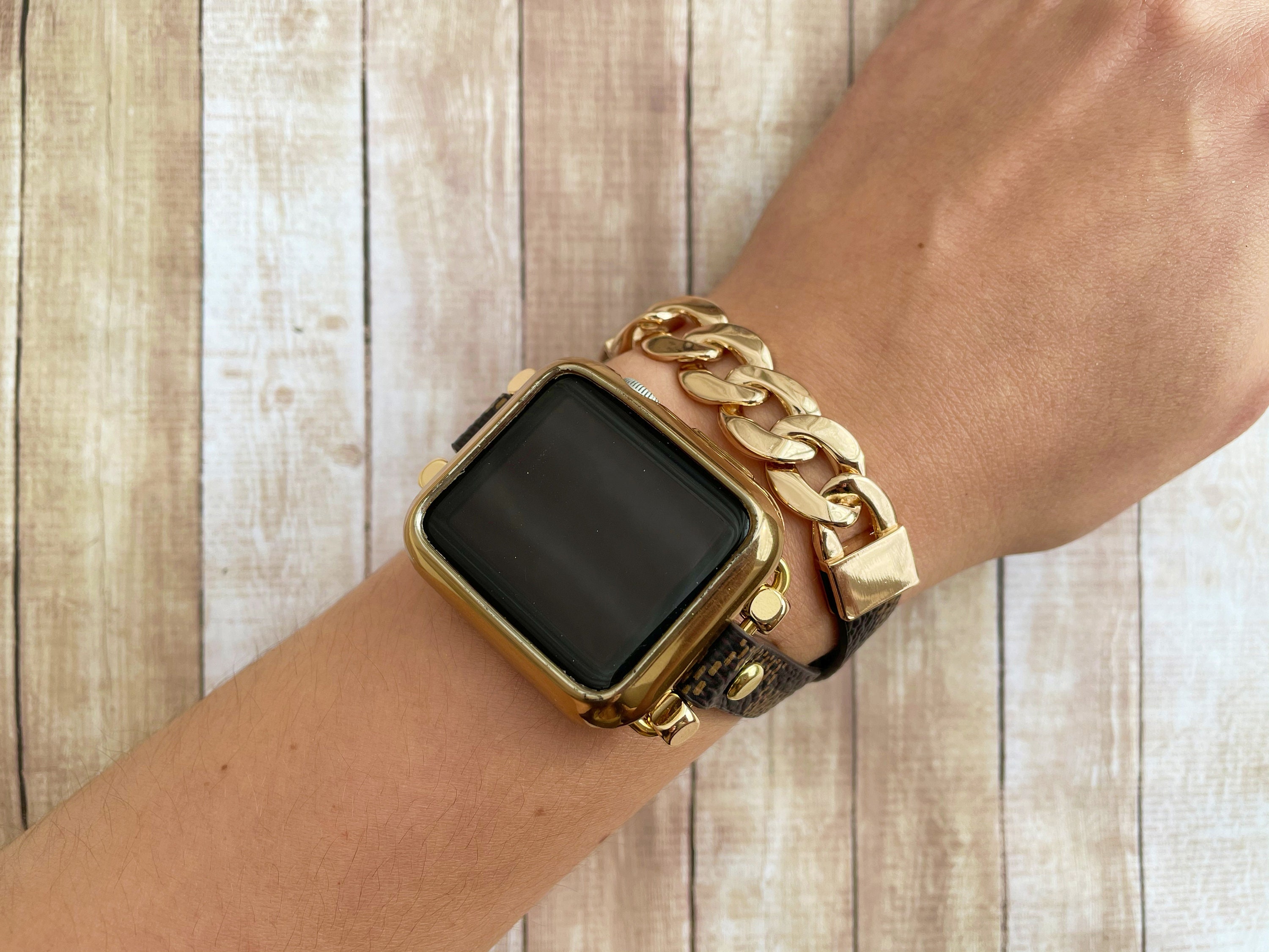 Mixed Leather Gold Chain Apple Watch Bracelet 38 40 41 42 44 45 46 49mm Unisex Handmade Wristband for Iwatch 10 9 8 7 SE Ultra Iwatch Strap Etsy Canada