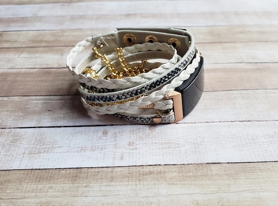 Gold Boho Fitbit LUXE Band Unisex Luxury Vegan Leather Animal Print Braided  Bracelet for Fitbit LUXE Watch Best Gift for Her for Wife 