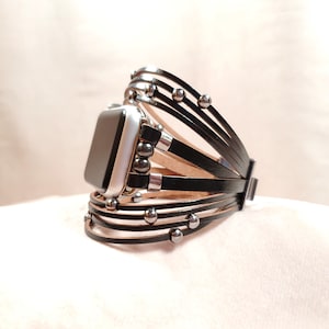 Boho Punk Layered Beaded Watch Band for Apple Watch 9 8 7 6 5 SE Ultra/2 for iWatch 38-49mm, Hippie Bracelet Cuff, Stylish Armband