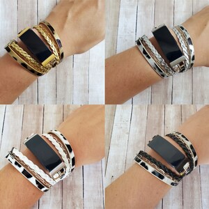 Leopard Print Vegan Leather Fitbit LUXE Band: Braided Boho Bracelet