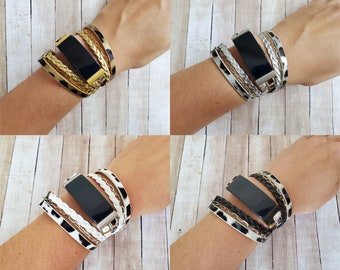 Leopard Print Vegan Leather Fitbit LUXE Band: Braided Boho Bracelet