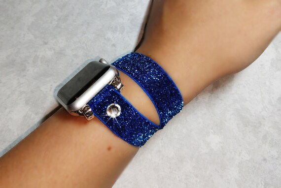 Sparkling Stretch Apple Watch Band Navy Blue Glitter Iwatch Double