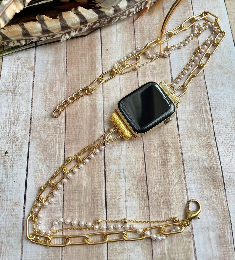 Pearls and Chains Gold Apple Watch Band Gold Link Chain Etsy