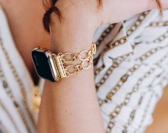 Correa para Apple Watch chapada en oro de 14 quilates: pulsera de cadena hecha a mano