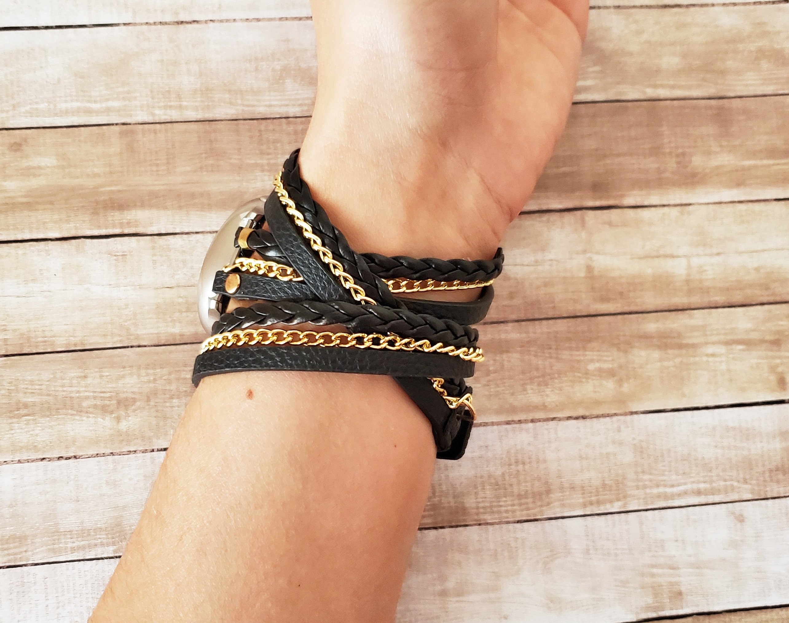 Gold Garmin Venu Watch Band Boho Chic Snake Skin Gold Chain Bracelet