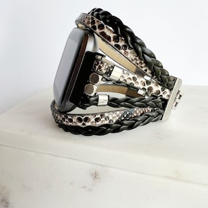 Armband för Fitbit SENSE 2 och Versa 4, snyggt ormmönster-klockarmband i flera lager Black/Silver