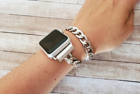 Unisex Boho Chic Apple Watch Band Silver Chain Wrap Bracelet for iWatch  12345678