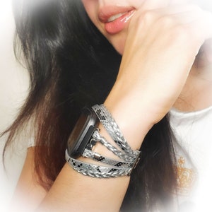 Armband för Fitbit SENSE 2 och Versa 4, snyggt ormmönster-klockarmband i flera lager bild 2