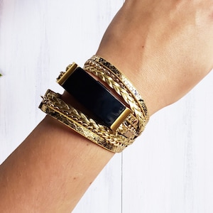 Boho Chic Fitbit Inspire 3 Band , Snake Print Wrap Watch Bracelet with Gold Chain for Fitbit Inspire 3, Fitbit Accessory, Fitbit Jewelry