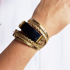 Boho Chic Fitbit Inspire 3 Band , Snake Print Wrap Watch Bracelet with Gold Chain for Fitbit Inspire 3, Fitbit Accessory, Fitbit Jewelry