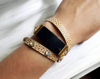 Crystal Leather Double-Wrap Band for Fitbit Inspire 3