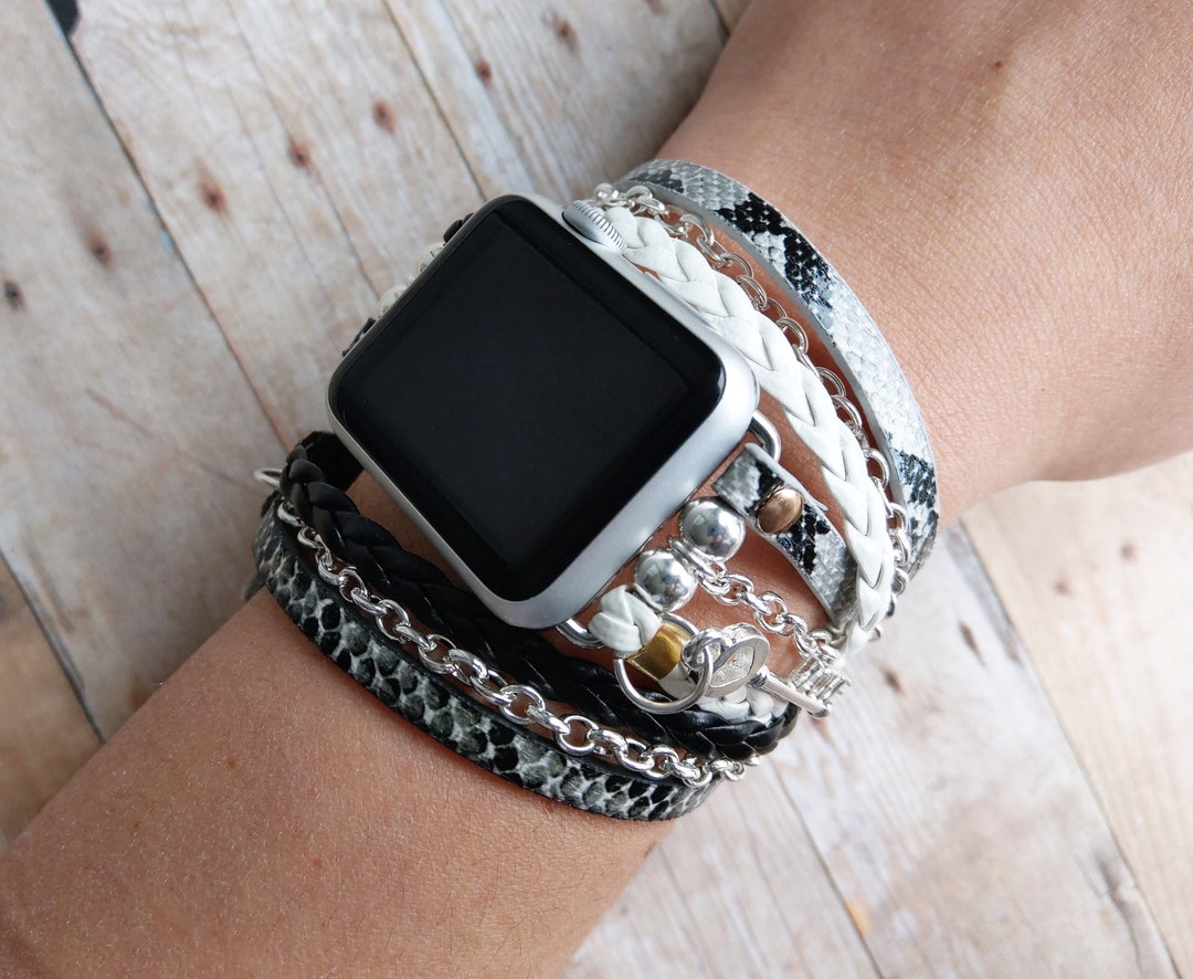 Leopard Silver Apple Watch Band 9 8 7 6 5 4 SE Ultra, Silver Boho Chic Apple  Watch Bracelet Fits Iwatch 38 40 41 42 44 45 49mm Punk Strap 