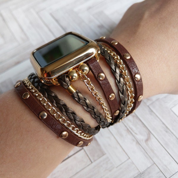 Hippie Apple Watch Band Double Wrap Boho Chic Kette Armband für iWatch 12345 Luxus Casual Fashion Band für Apple Watch 38 40 42 44mm