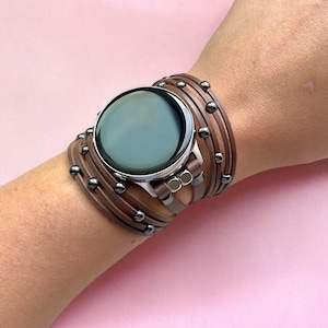 Google Pixel Watch Band, Beaded Leather Fashion Watch Bracelet for Google Pixel 2 Watch, Replacement Wristband, Gift, Goggle Pixel 3 41mm