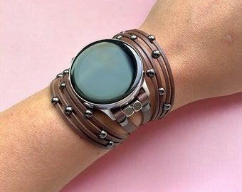 Google Pixel Watch Band, Beaded Leather Fashion Watch Bracelet for Google Pixel 2 Watch, Replacement Wristband, Google Pixel 3 4 (41mm)