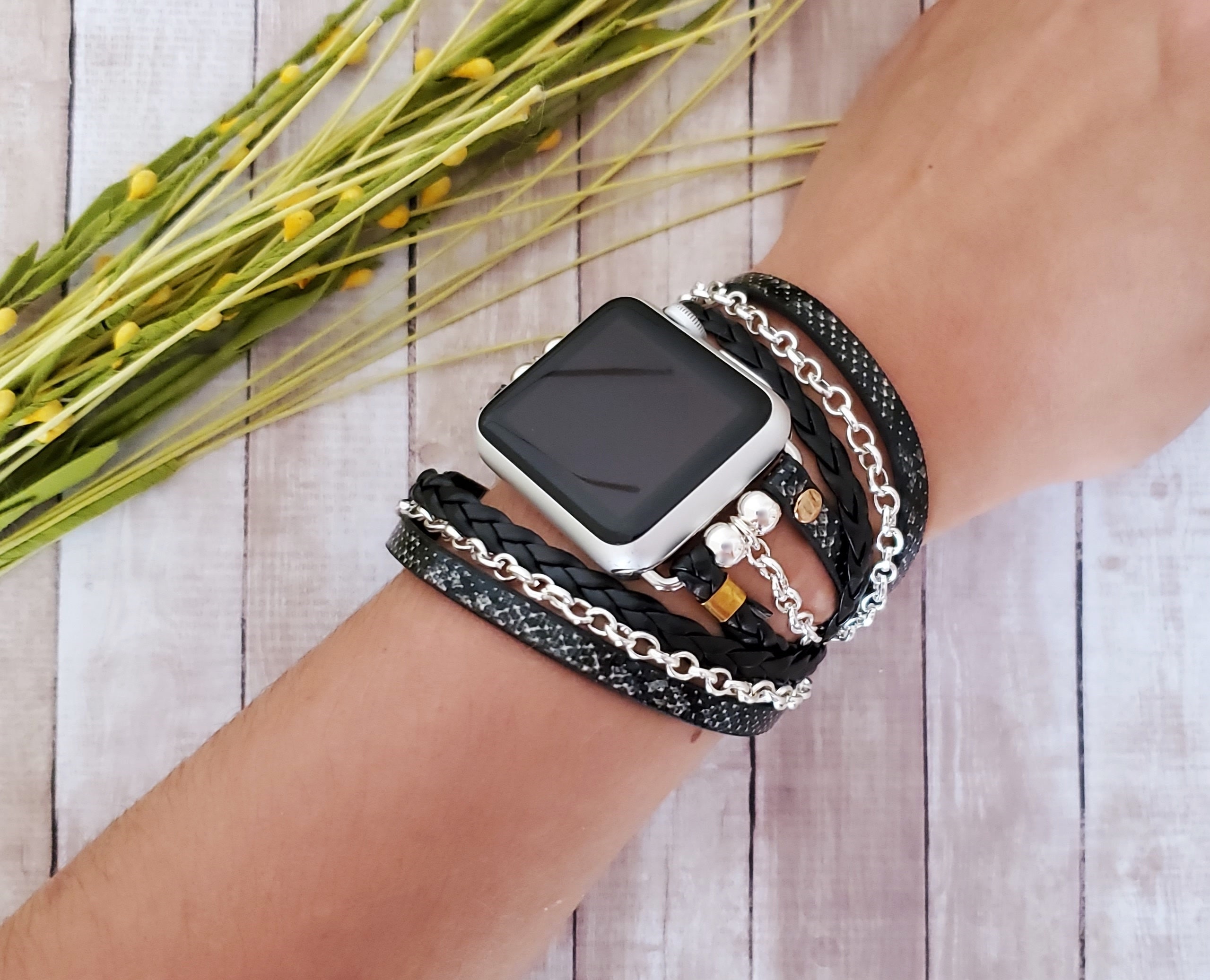 Leopard Silver Apple Watch Band 9 8 7 6 5 4 SE Ultra, Silver Boho Chic Apple  Watch Bracelet Fits Iwatch 38 40 41 42 44 45 49mm Punk Strap 