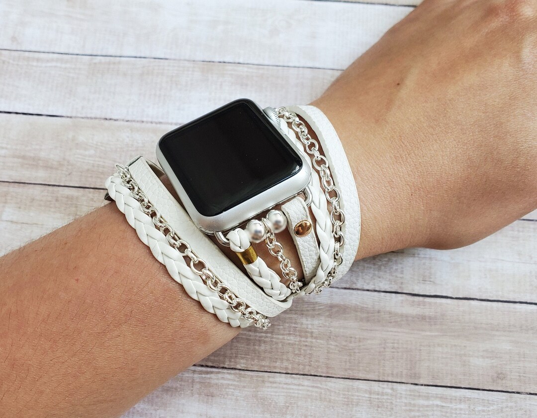 White Leather Wrap Watch Band for Apple Watch 9 8 7 6 5 4 3 SE Etsy