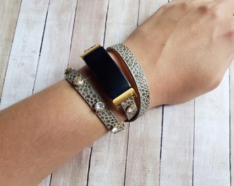 Pulsera envolvente de cuero vegano decorada con diamantes de imitación para Fitbit Inspire, Inspire 2 y HR, regalo