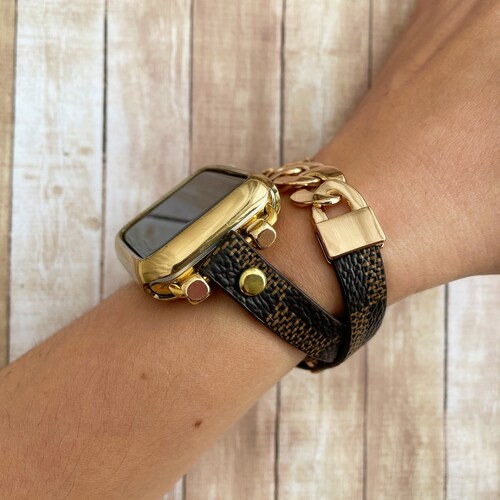 Mixed Leather Gold Chain Apple Watch Bracelet 38 40 41 42 44  display picture 3