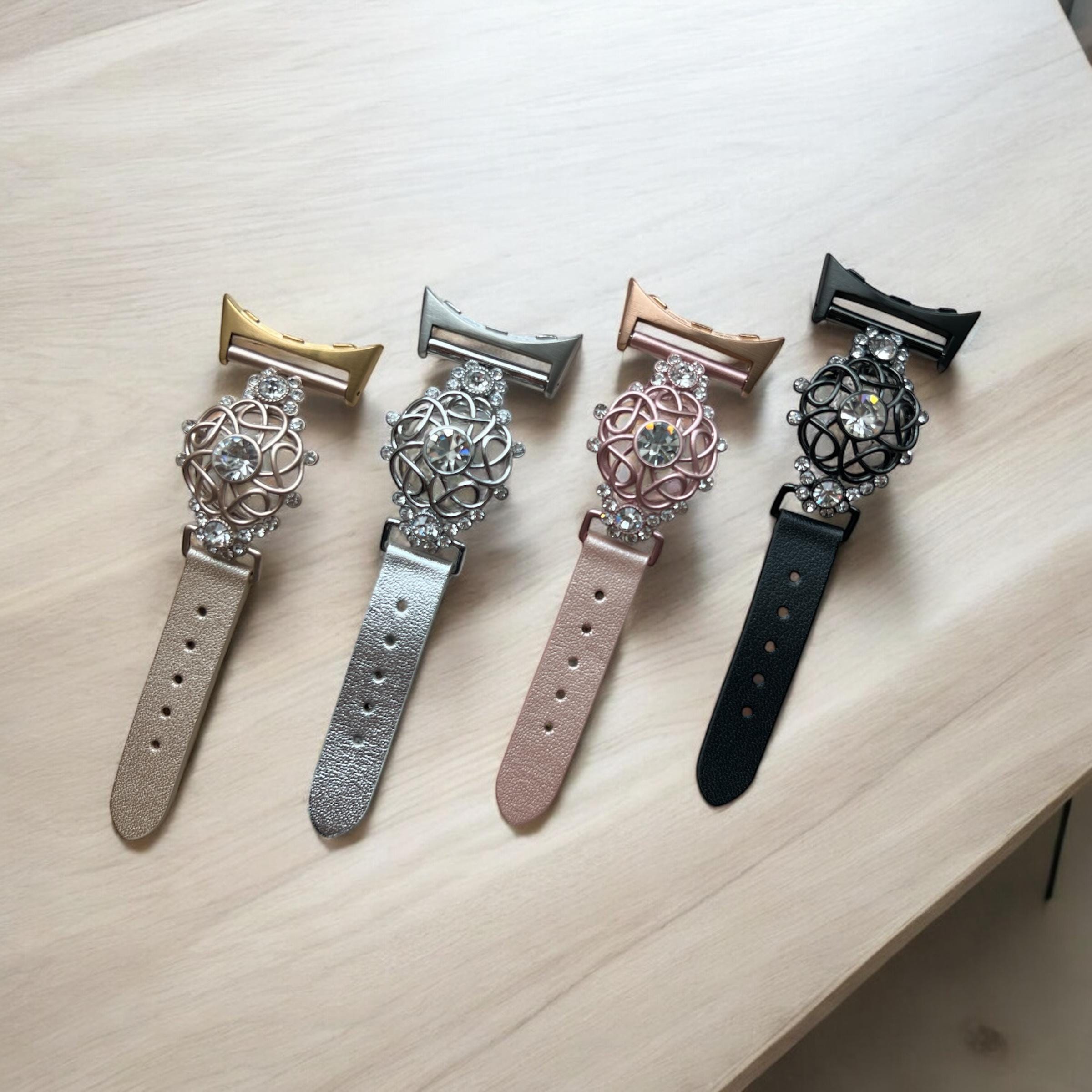 Rhinestone Floral Leather Watch Band for Google Pixel Watch 3 45mm