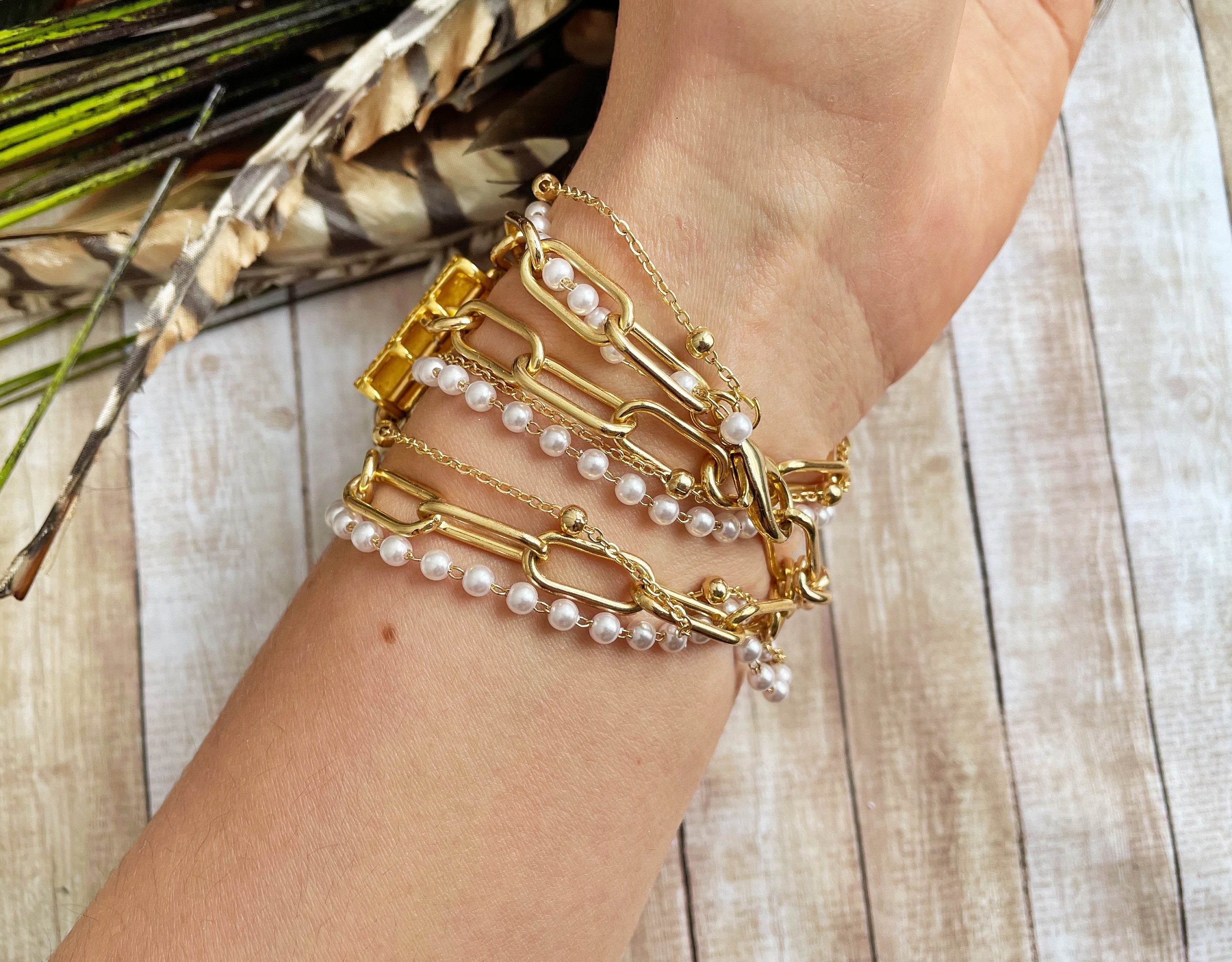 Pearls and Chains Gold Apple Watch Band Gold Link Chain Etsy