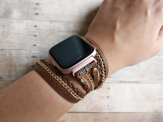 Brown Leather Fitbit Versa Band Boho 