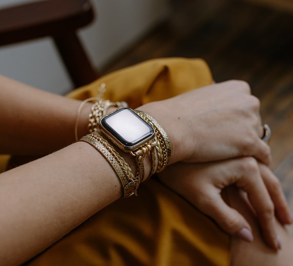 Gold Boho Chic Apple Watch Band 8 7 SE 6 5 4 Unisex Luxury Braided