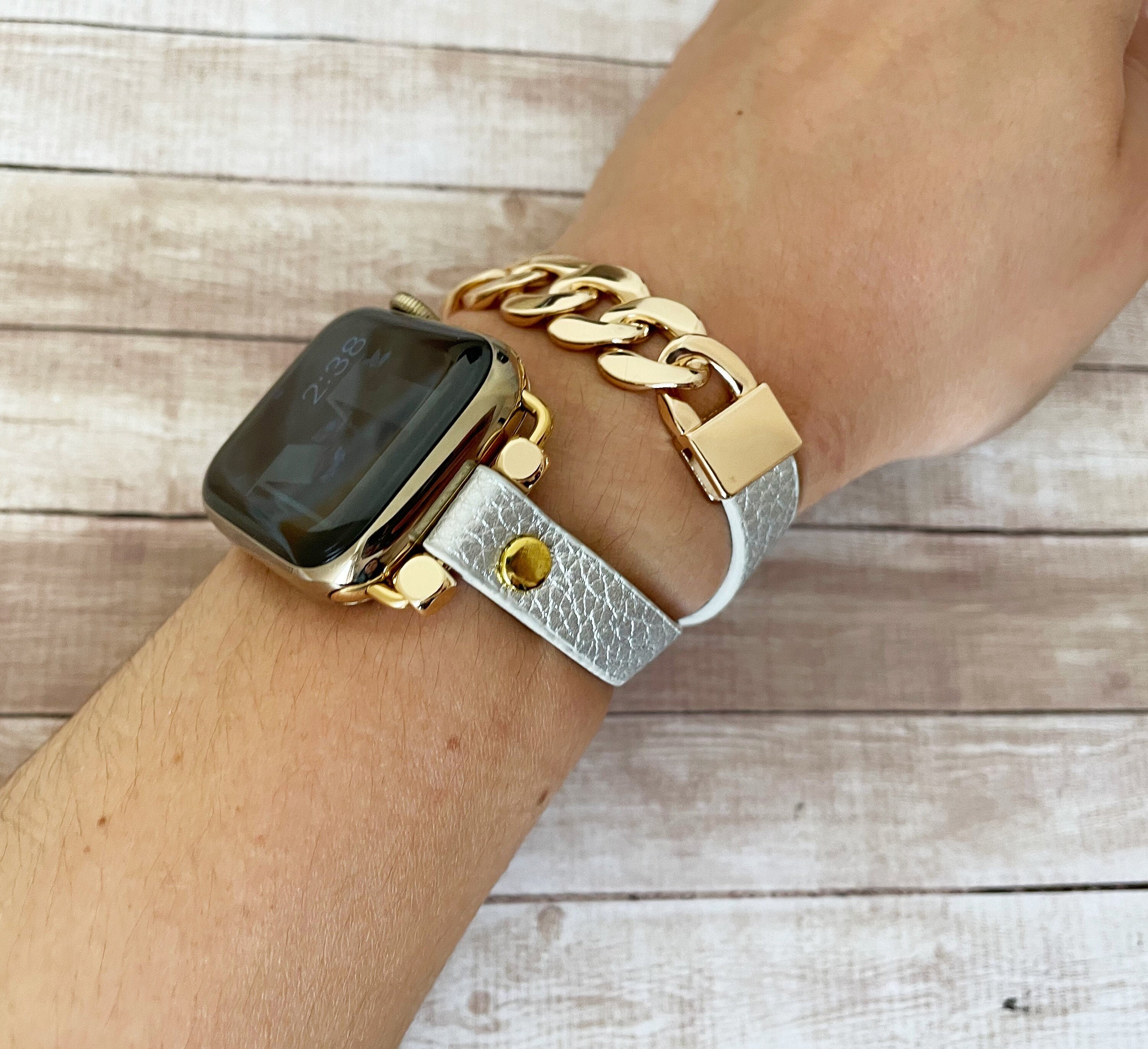 Silver Leather Wrap Apple Watch Band 38 
