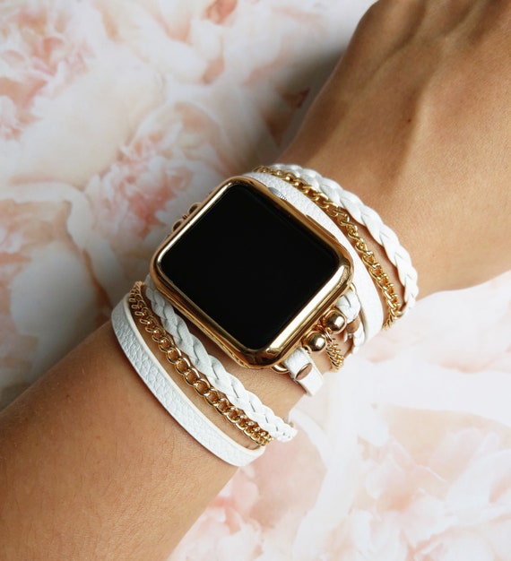 Gold Chain Link Bracelet for Apple Watch 38 40 41 42 44 45mm Gold Wrap  Chain Link Strap for Iwatch 8 7 6 5 4 SE Gift for Wife Sister Friend 