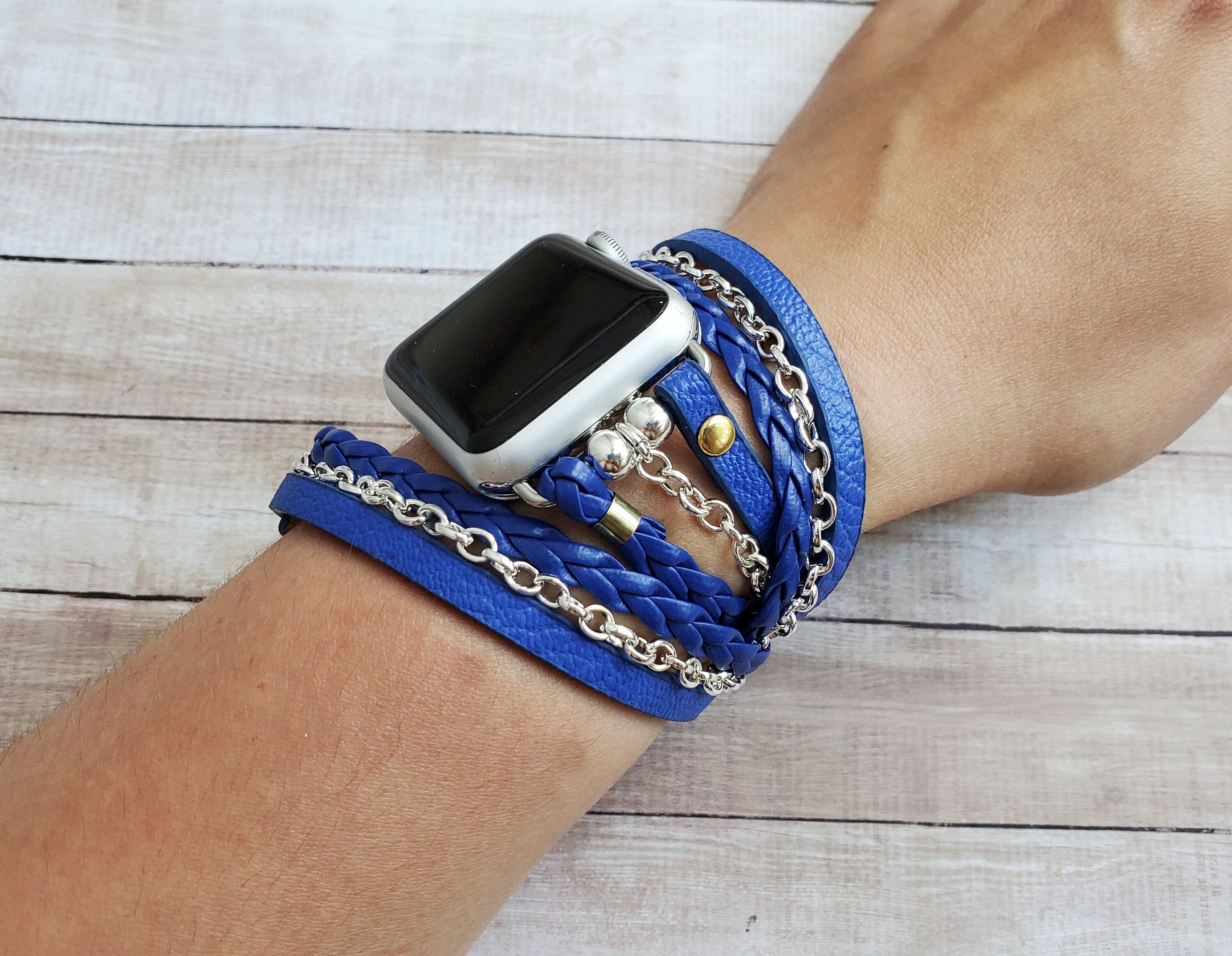 Royal Blue Apple Watch Band 8 7 SE 6 5 4 3 Boho Chic Leather Etsy UK