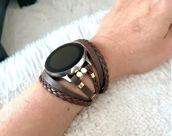 Layered Leather Cuff Watch Band for Google Pixel Watch 1/2/3 (41mm)