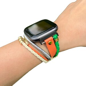 Blue & Yellow Vegan Leather Fitbit Versa Band: Designer 18K Gold Plated Bracelet