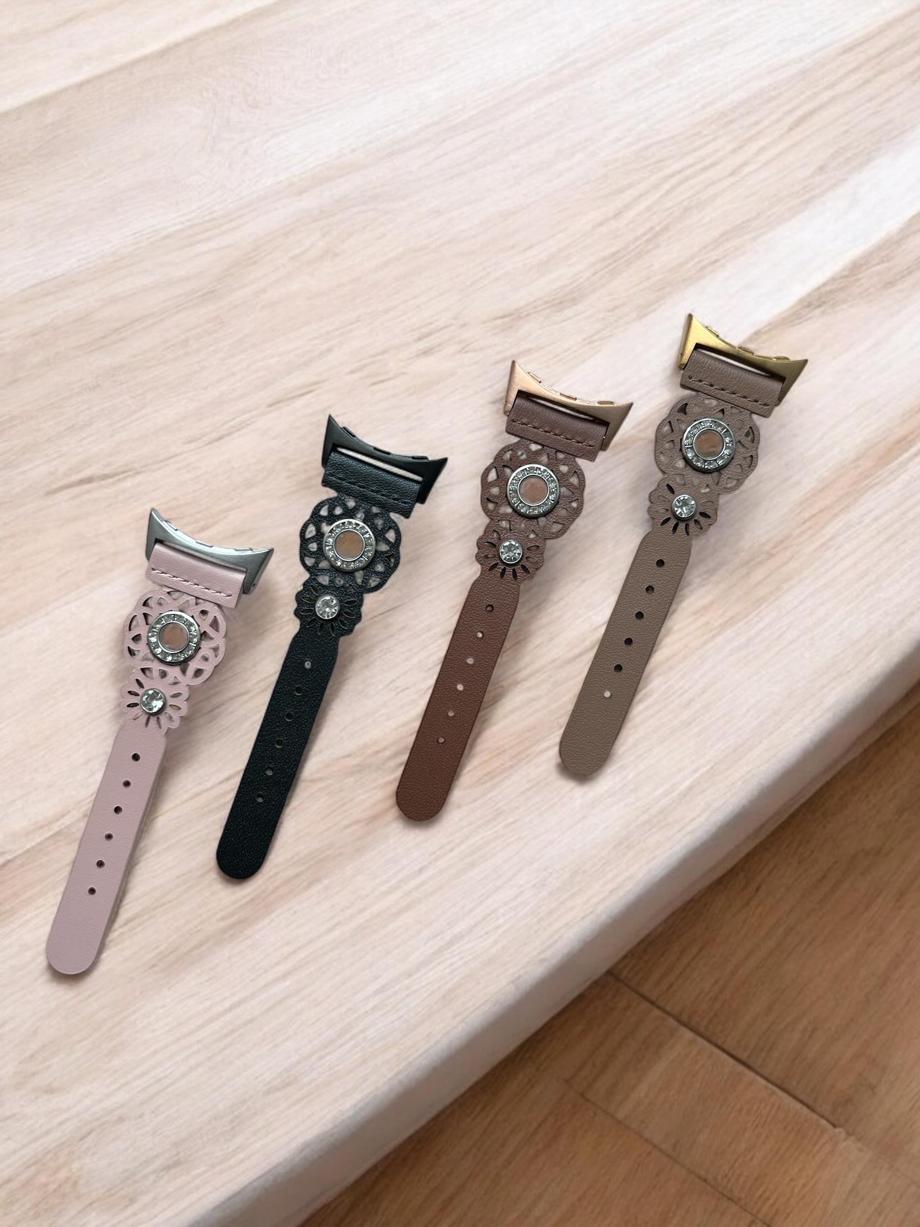 Google Pixel Watch 3 45mm用ラインストーンレザーウォッチバンド