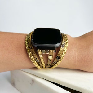 Armband för Fitbit SENSE 2 och Versa 4, snyggt ormmönster-klockarmband i flera lager Gold