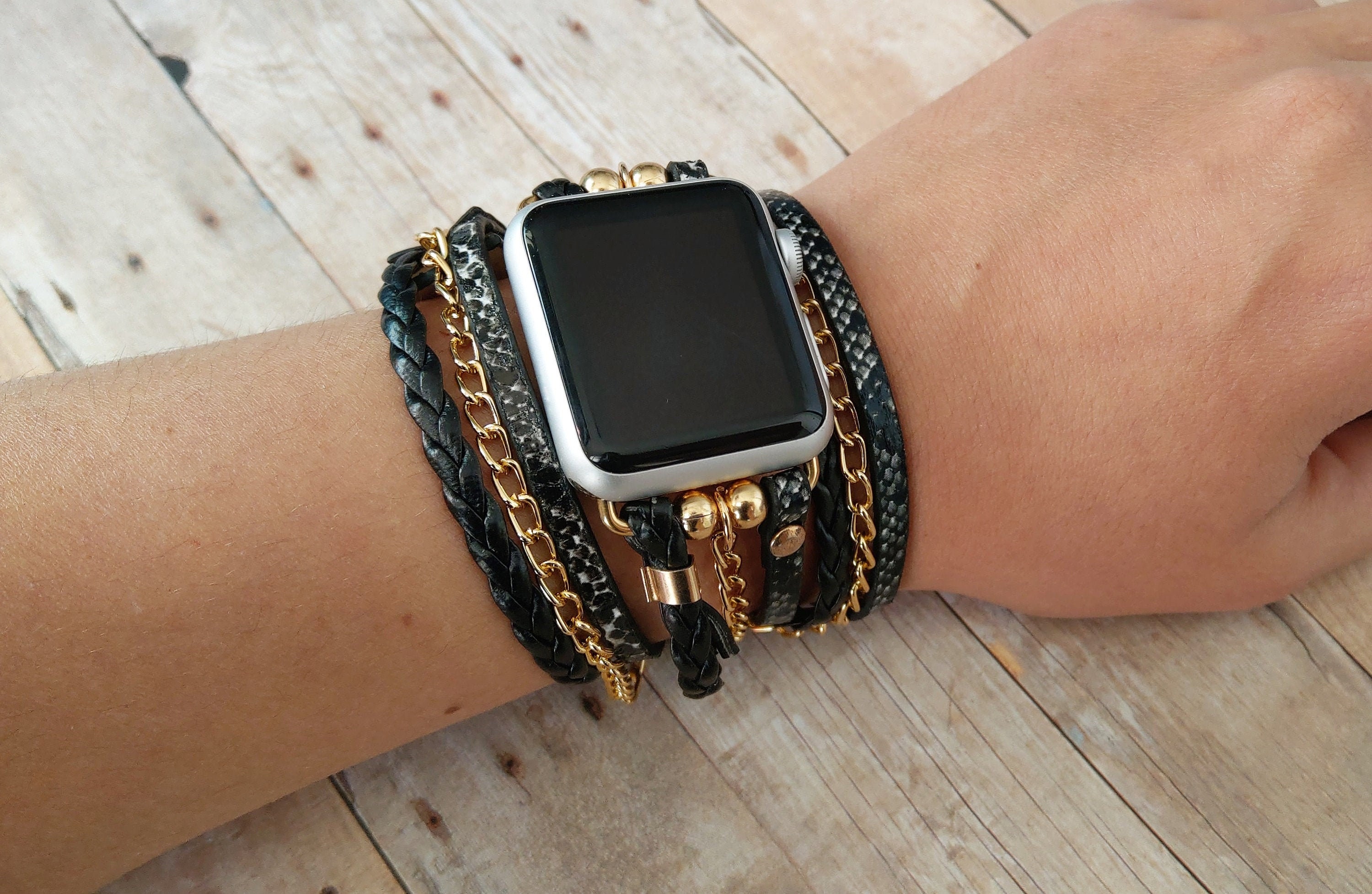 Black Boho Chic Apple Watch Band 38 40 41 42 44 45 49mm Snakeskin