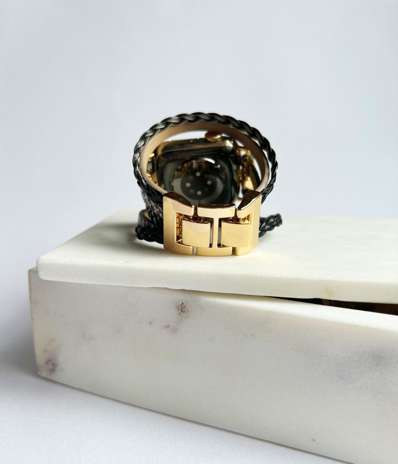 Armband för Fitbit SENSE 2 och Versa 4, snyggt ormmönster-klockarmband i flera lager Black/Gold