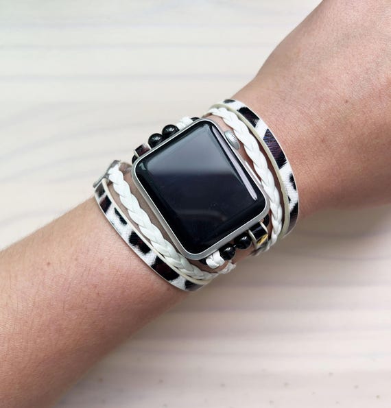 Correa de cuero vegano con estampado de leopardo para Apple Watch