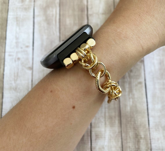 Gold Twisted Chain Bracelet for Fitbit Charge 6 5 Luxury Gold