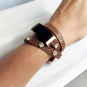 Crystal Leather Double-Wrap Watch Band for Fitbit Luxe