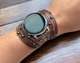 Mocha Choca Google Pixel Watch Band, Beaded Leather Fashion Watch Bracelet for Google Pixel 2 3 (41mm) Watch, Replacement band, Unique Gift