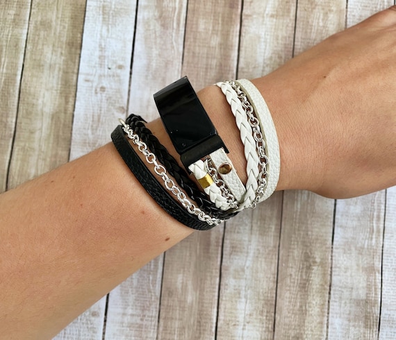 White Black Boho Chic Fitbit Inspire 2 Watch Band Inspire Silver Chain Wrap Bracelet  Fitbit Inspire HR Bracelet Luxury Fitbit Inspire Band 