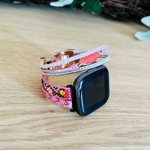 elegant chic replacement watch band for fitbit versa , versa 2, versa lite model. Multi layered wide cuff bracelet.